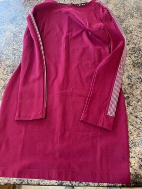 Burgundy ladies dress with sparkling sleeves